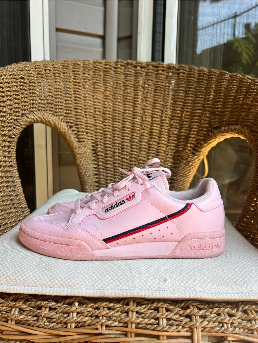 adidas Pink Low-Top Leather Sneakers with Navy Stripe